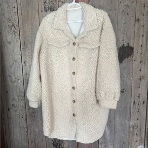 Cream Sherpa Button-Up Coat Jacket - Women